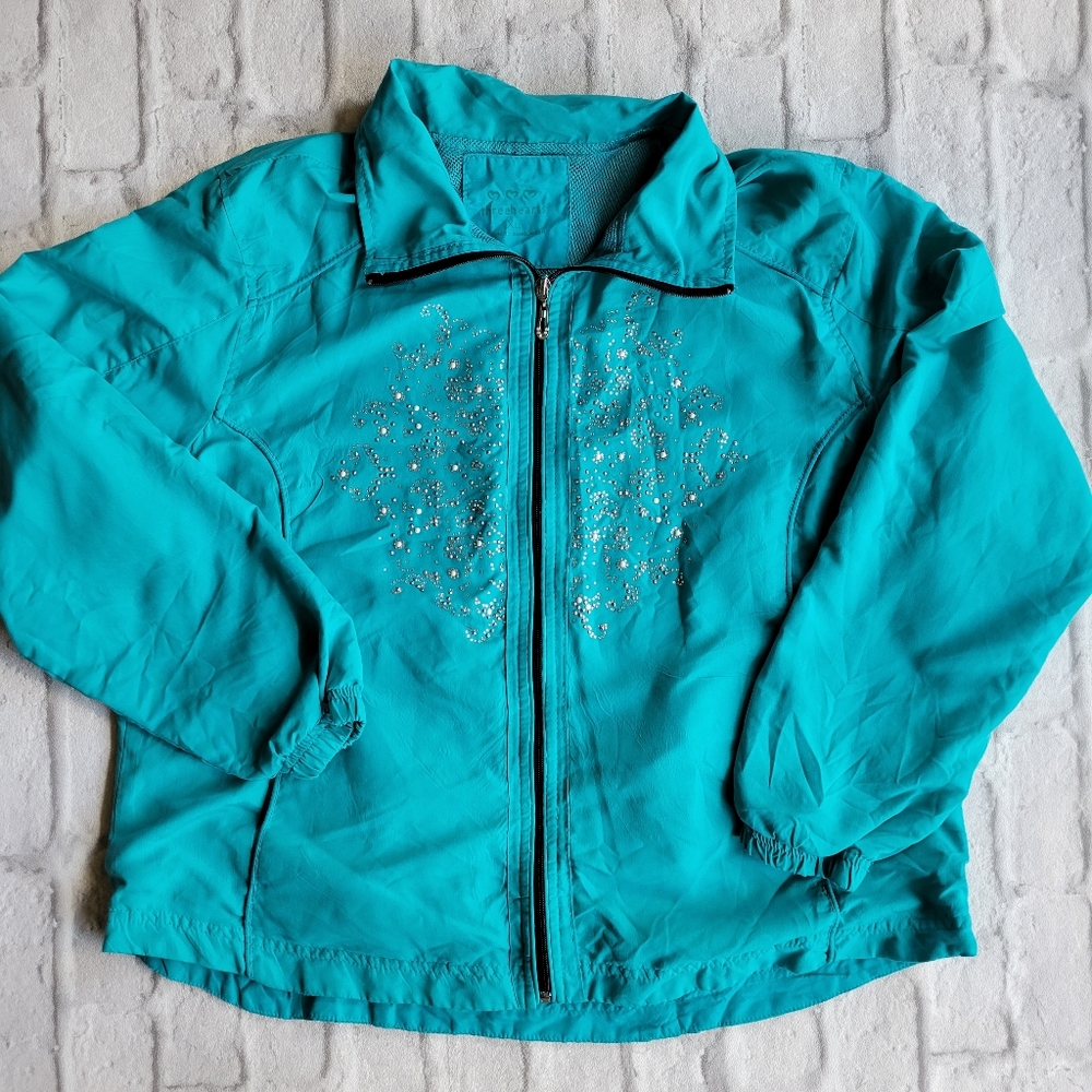 Threehearts Blue windbreaker jacket with rhinestone detail size XL